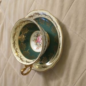 1940s - Foley Tea Cup & Saucer - Gold Gilt Teacup w/ Floral Pink Rose - A42